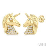 1/10 ctw Petite Unicorn Round Cut Diamond Cut Fashion Stud Earring in 10K Yellow Gold